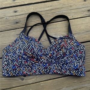 Title Nine Black Multi-Color Geometric Swim Top